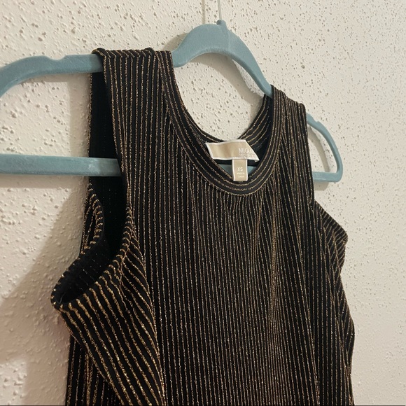 Michael Kors Black and Metallic Stripe Cold Shoulder Long Sleeve Top Blouse - Picture 8 of 13